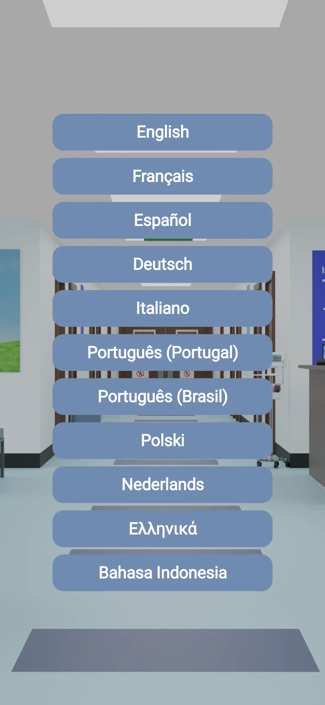 Language selection screen showing the available translations