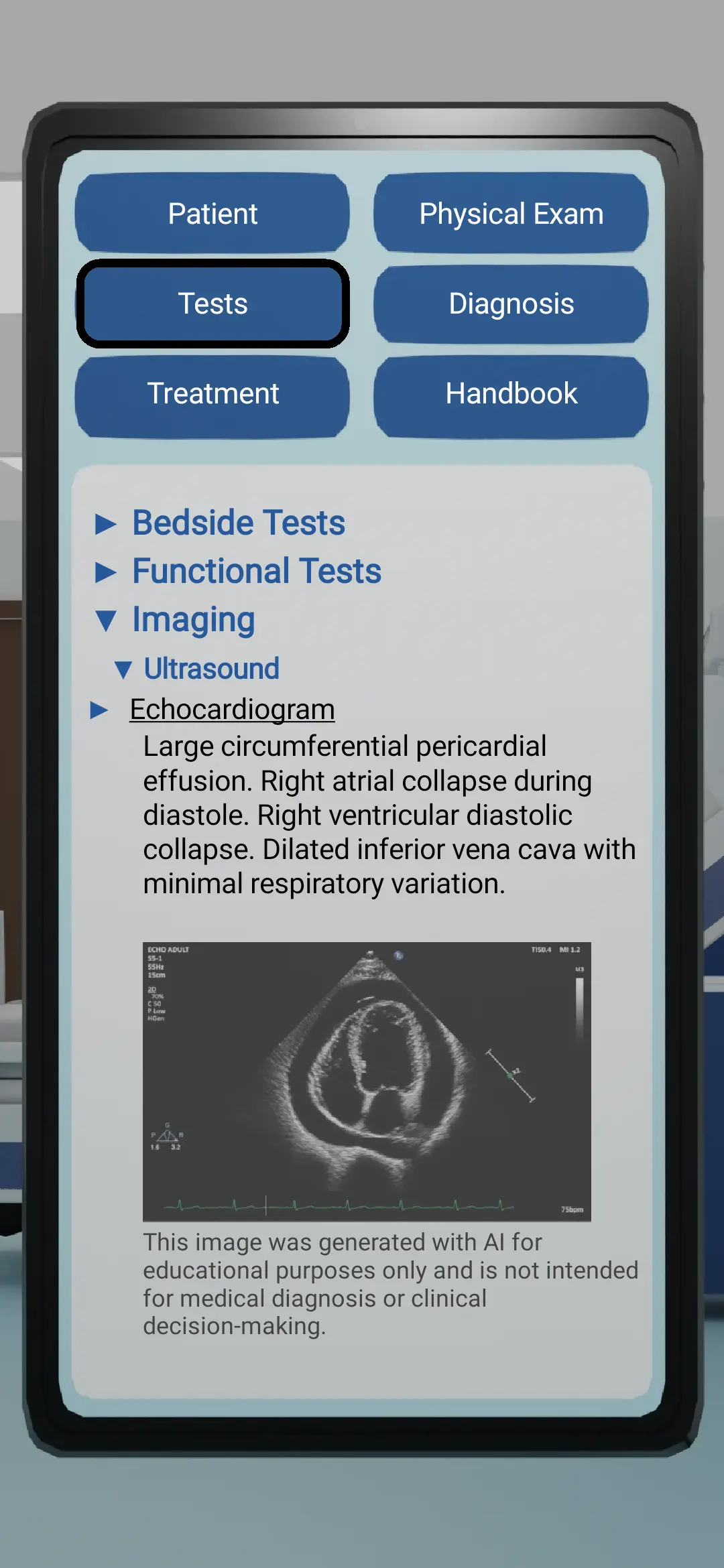 Laboratory and diagnostic test results screen